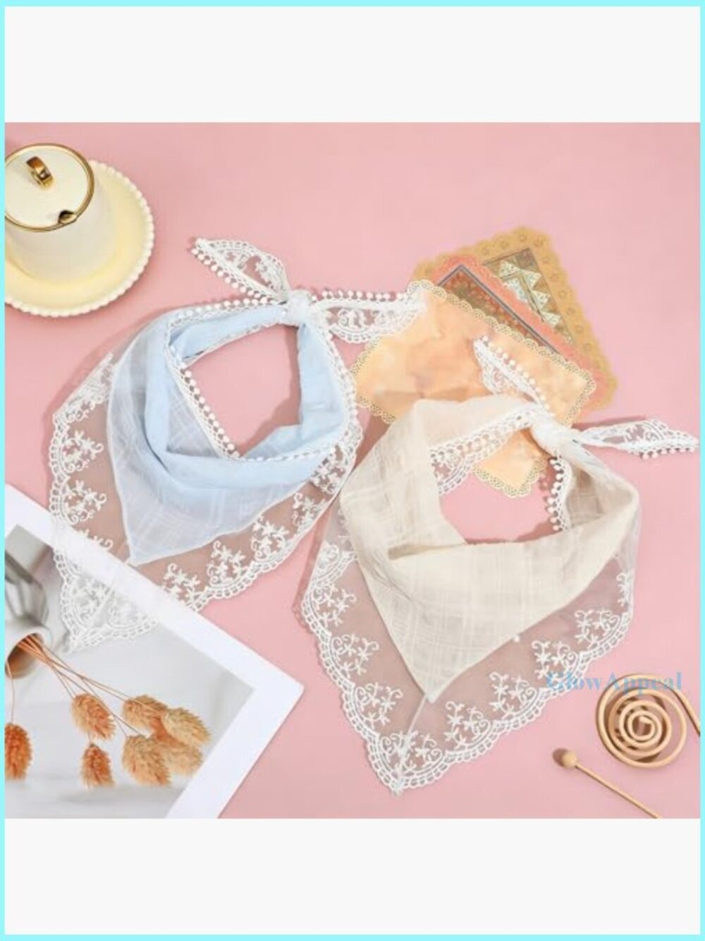 Vintage Lace Triangle Head Scarf, Polyester, 78x32cm, 2-Piece Set - Picture 5 of 7